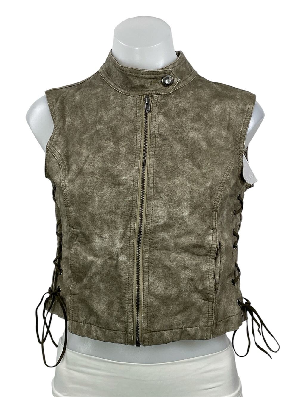 NEW Jaded London Women's Green Washed Lace Up Full Zip Vest Crop Top Size M